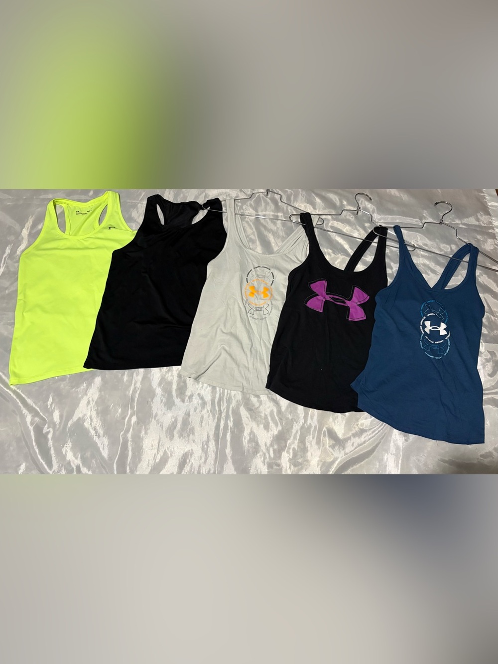 Under Armour Racerback Tank Lot - Neon Yellow, Black, Gray, Navy, Black/Purple